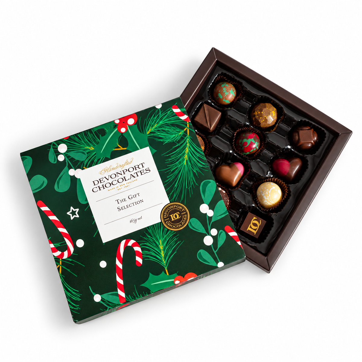 A Special Christmas 12-piece bonbon gift box shown open on a white background